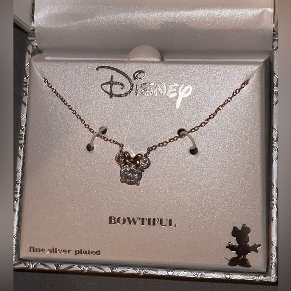 DISNEY FINE SILVER PLATED MINNIE MOUSE NECKLACE (ROSE GOLD COLOR) NWT! - Picture 1 of 6
